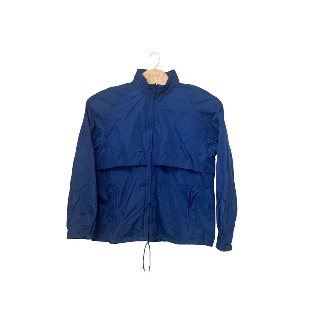 Woolrich Vintage Mens Royal 4120 Windbreaker Jacket Blue‎ Full Zip Hooded Large